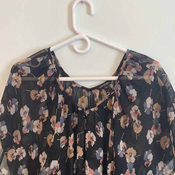 George Floral Flowy Black Print Sheer Blouse, Size Medium - Picture 4 of 5